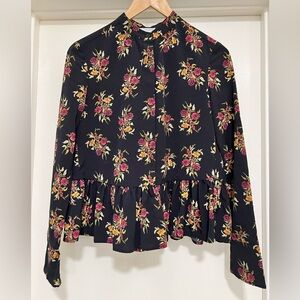 Thakoon Modest Black Floral Blouse Size 0